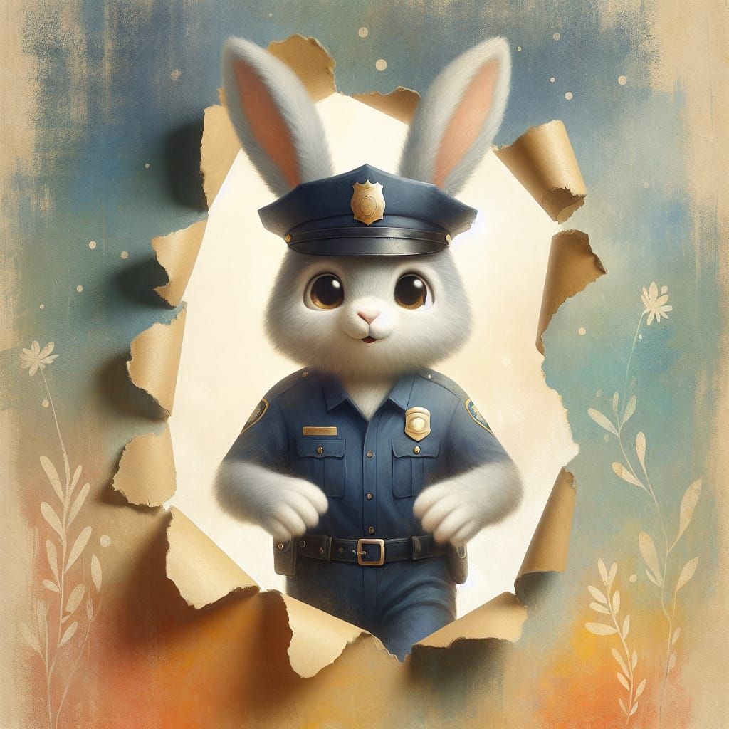 Anthropomorphic Rabbit Police Officer Emerges from Whimsical...