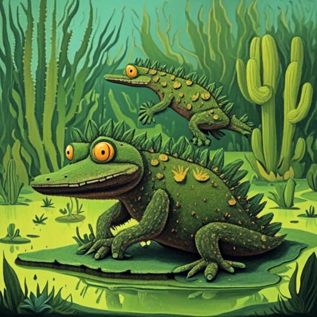 Cactus People Gator Swamp Illustration