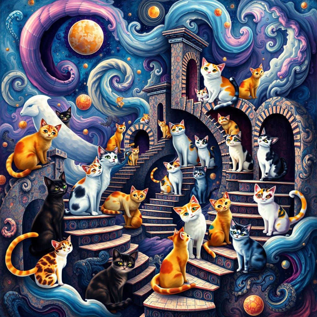 Whimsical Cats in Fractal Fantasy
