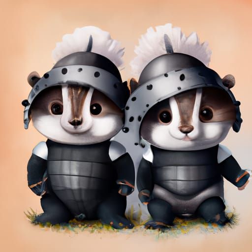 Cute Armored Baby Badgers: Digital Concept Art