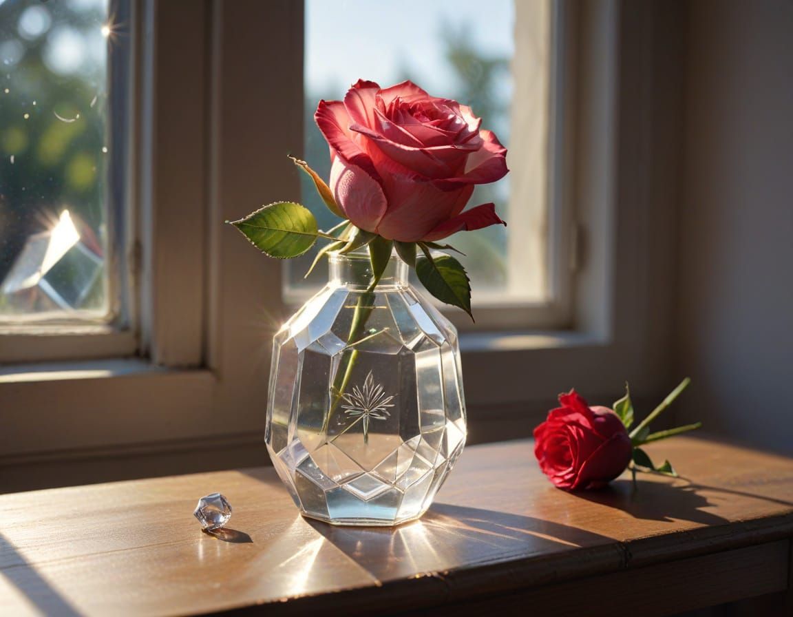Sparkling Crystal Bottle With Rose and Diamonds