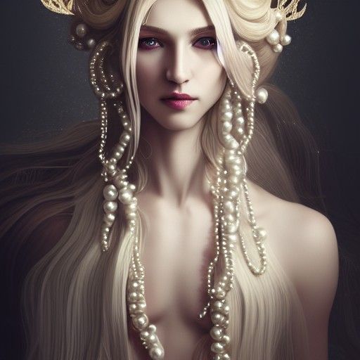 Androgynous God Portrait with Pearls and Roses