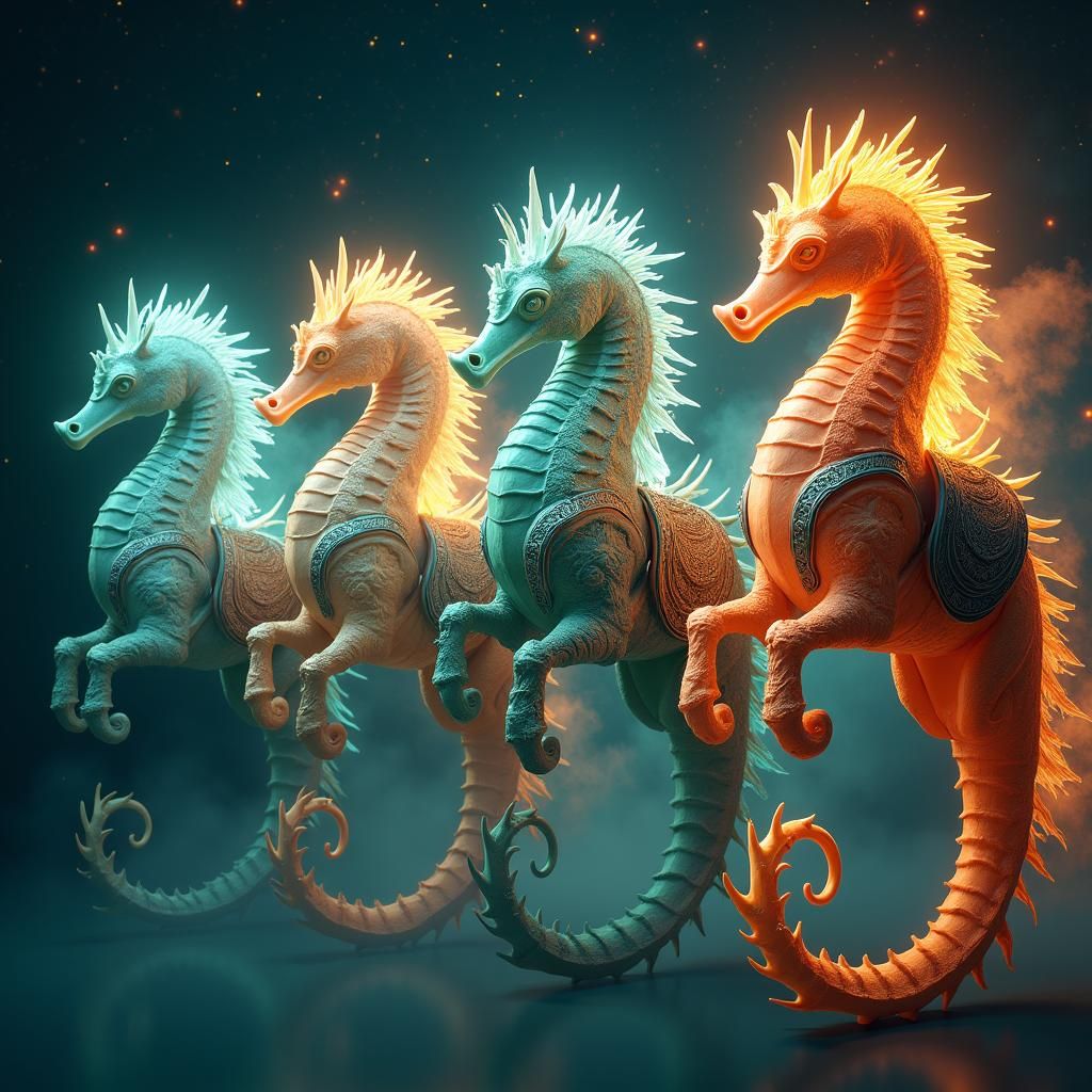 Apocalyptic Seahorses in Cosmic Unreal Engine Render