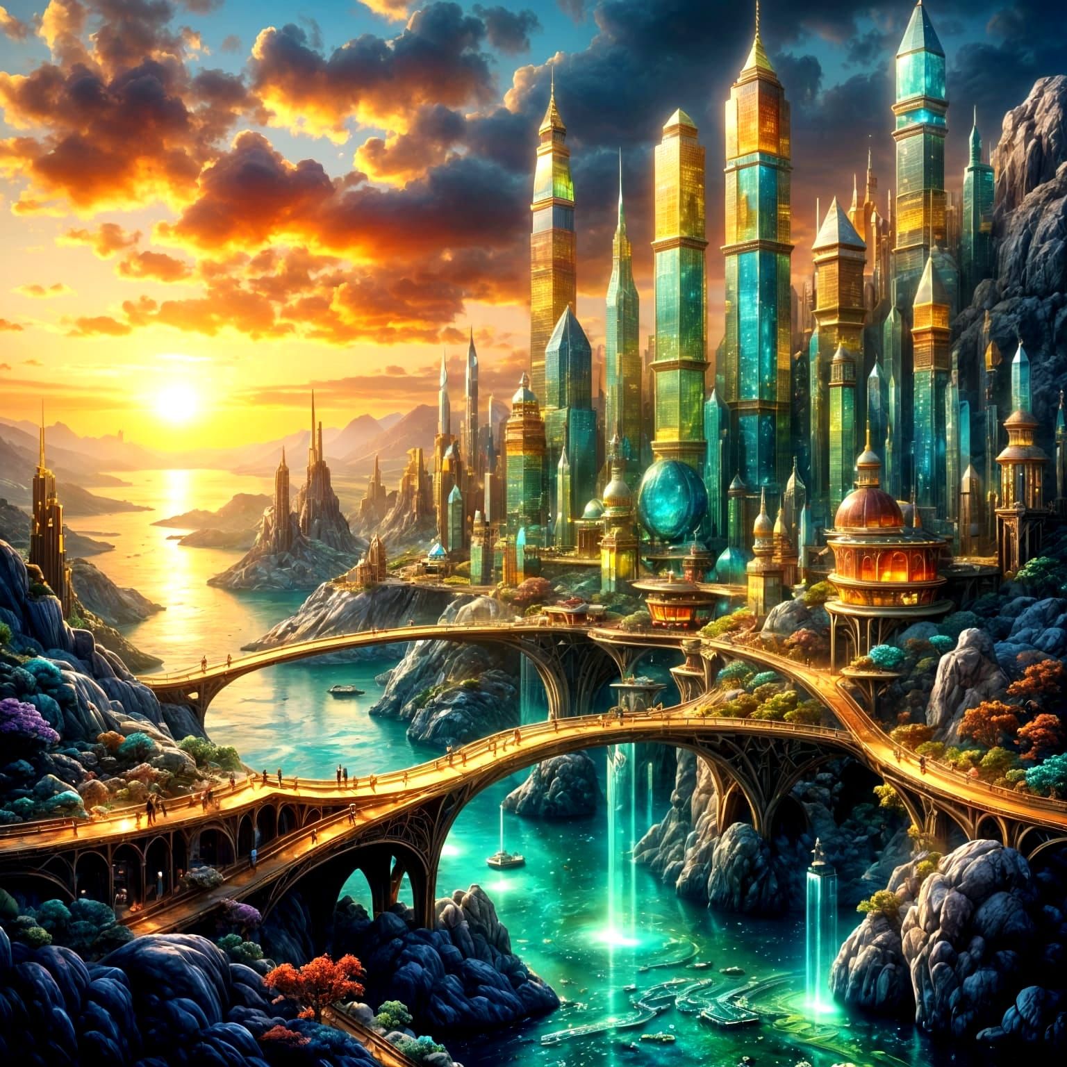 Futuristic Glass Hightower Cityscape on Floating Islands