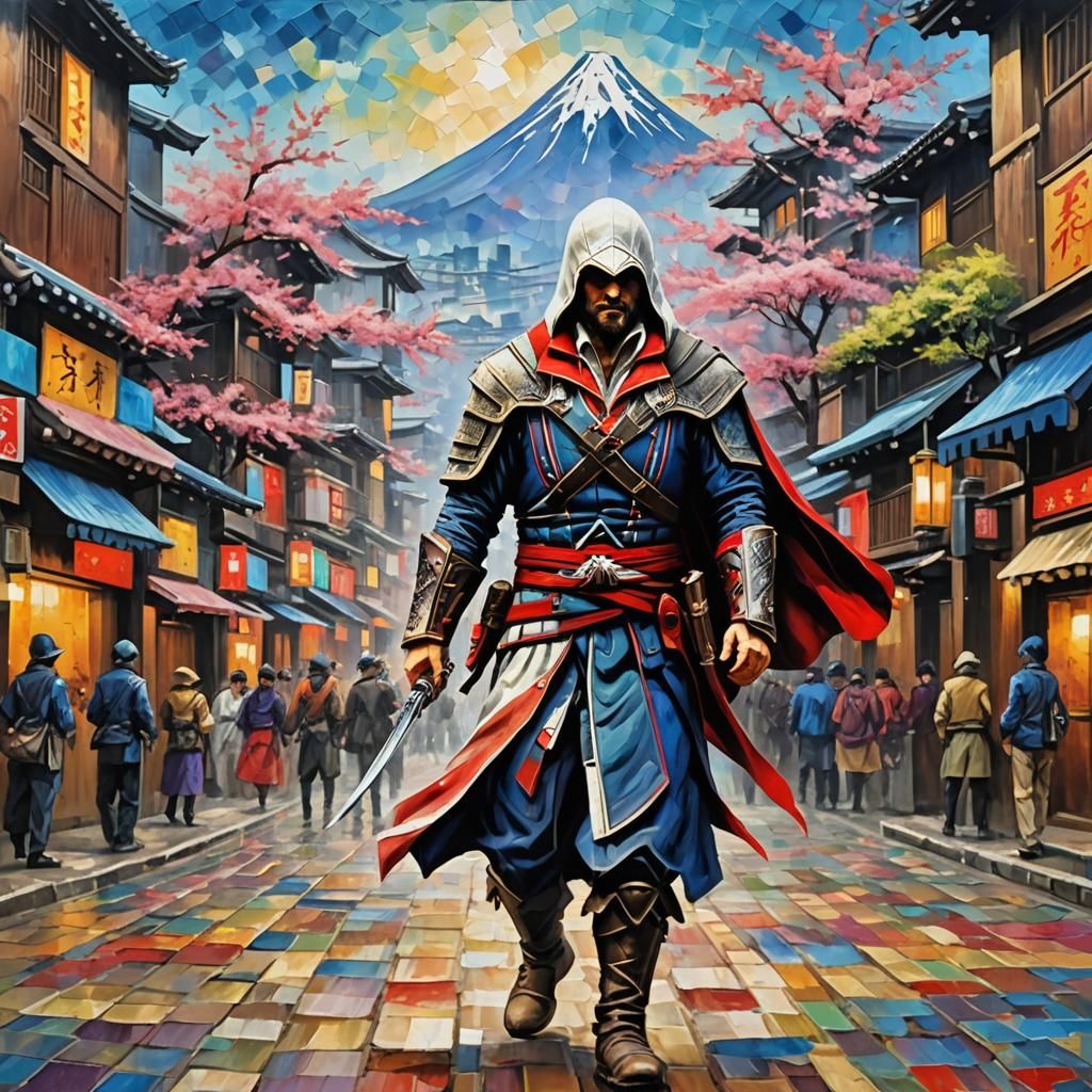 Ezio Auditore in Japan, Expressionist Oil Painting