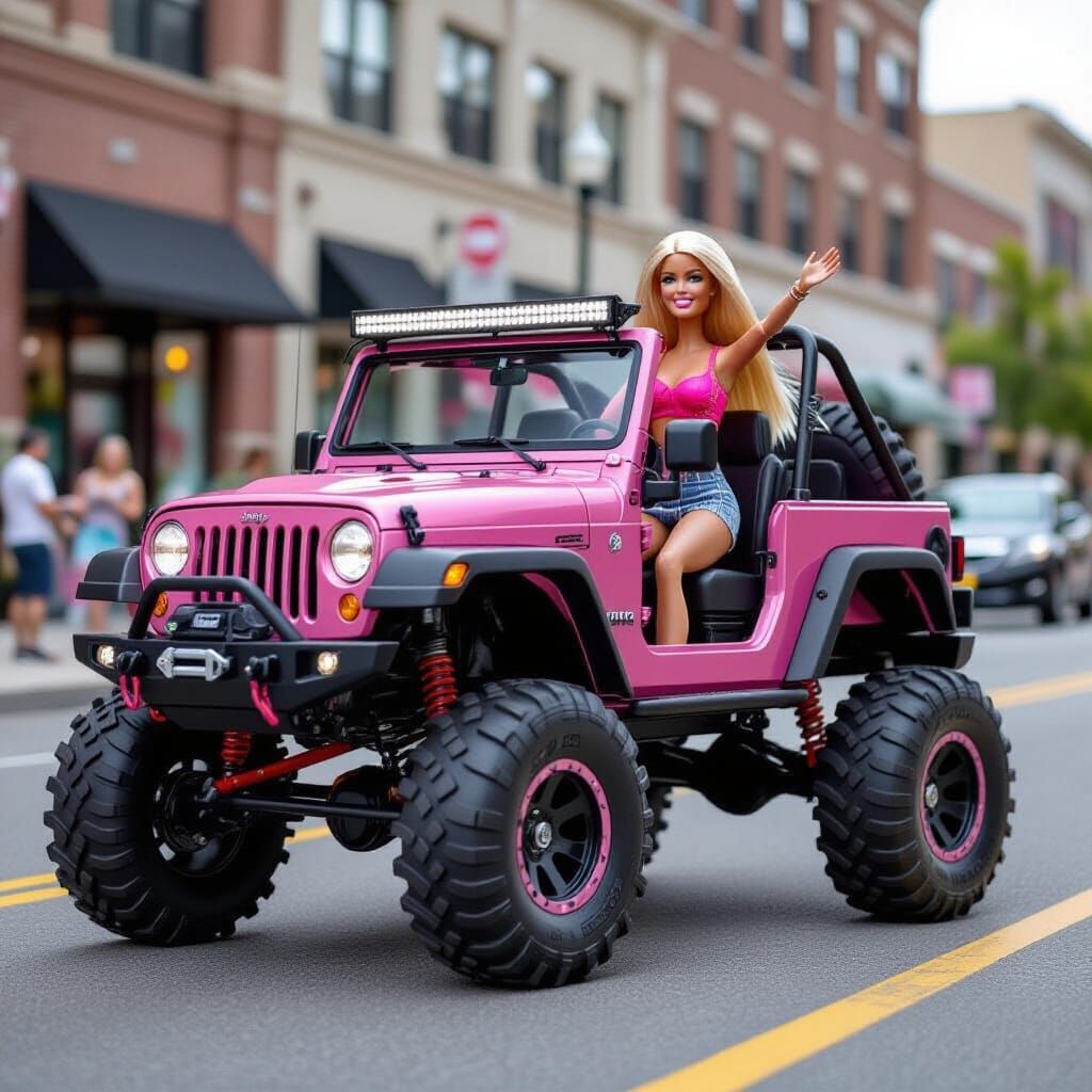 Pink Barbie Jeep Monster Truck on the Blvd.
