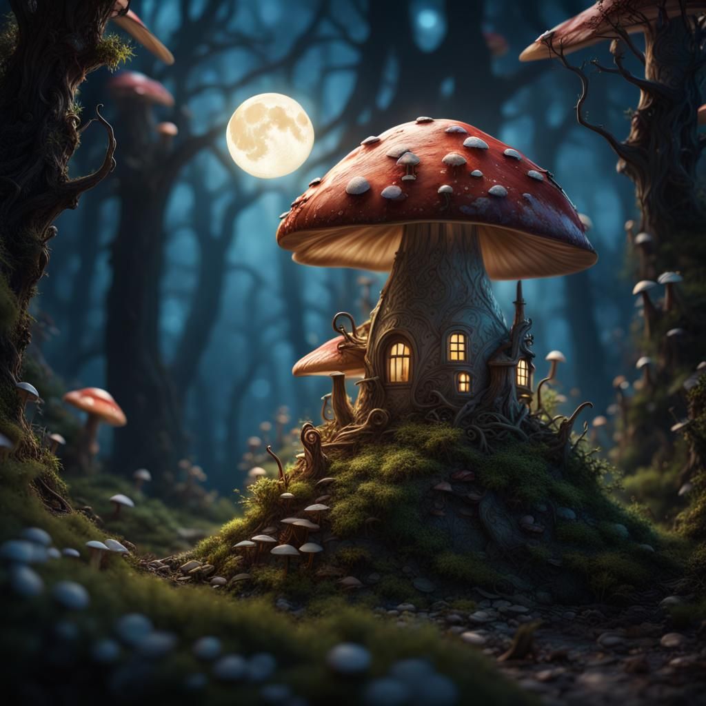 Macro Fairy Portrait in Mushroom Forest
