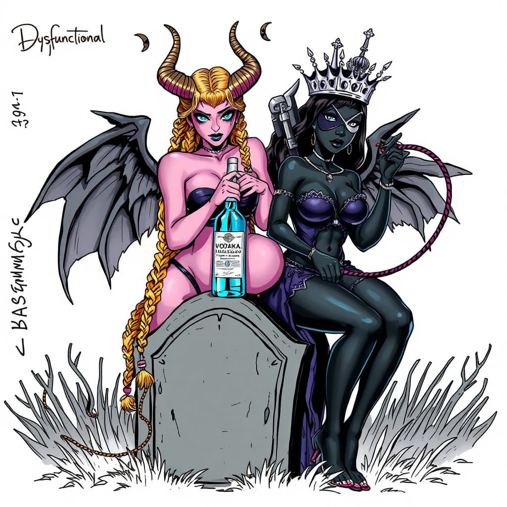 Stunning temptress piercing blue eyes, horns and wings long ...