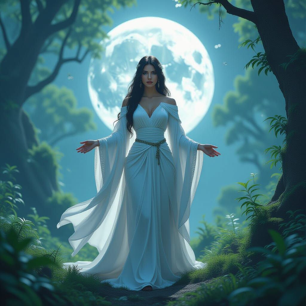 Lunar Goddess in Ethereal Forest
