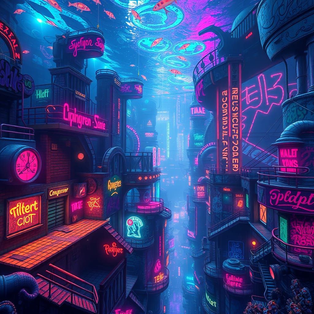 Neon Underwater Metropolis: A Bioluminescent Dreamscape