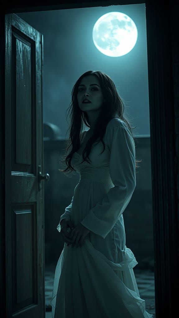 Victorian Vampire Silhouetted in Doorway at Night