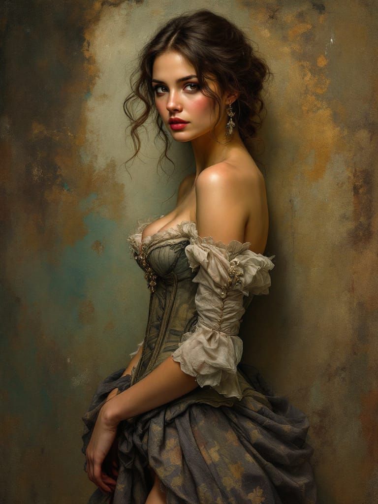 1750s Pin-Up Woman in Corset and Pantaloons