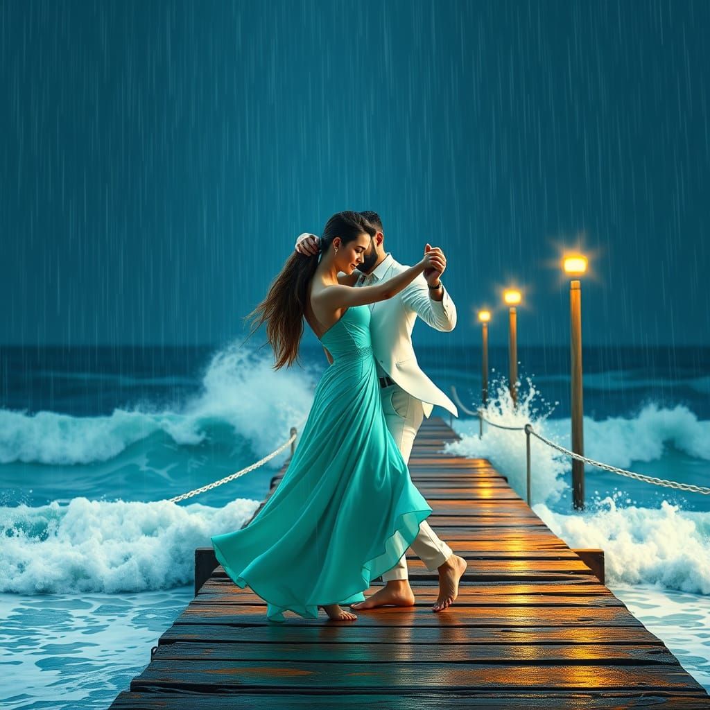 Couple Dancing in the Rain: A 3D Render