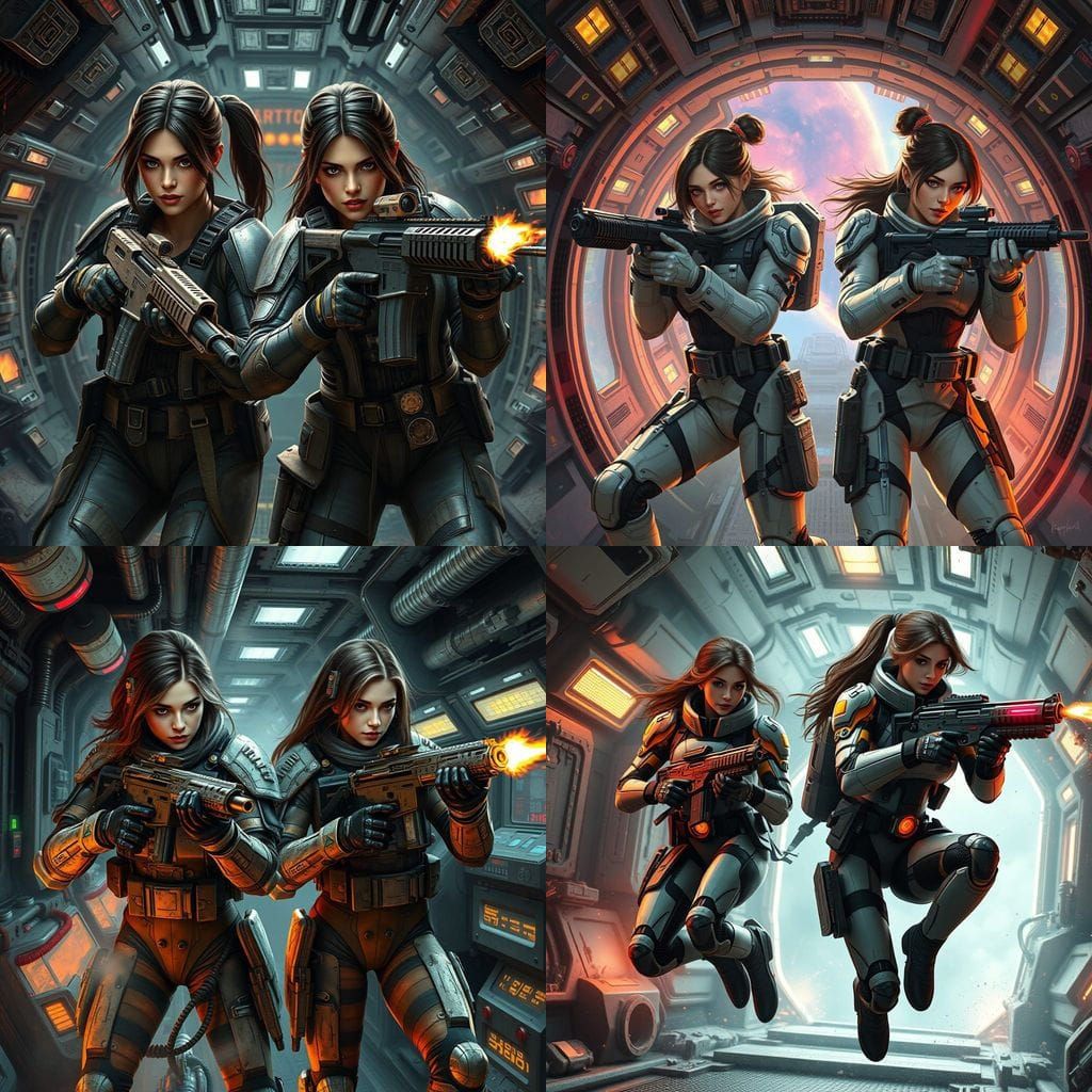 Twin Sisters Engage in Intense Space Combat