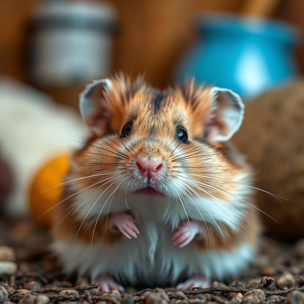 Hyper-Realistic Fluffy Hamster Portrait in Studio Lighting
