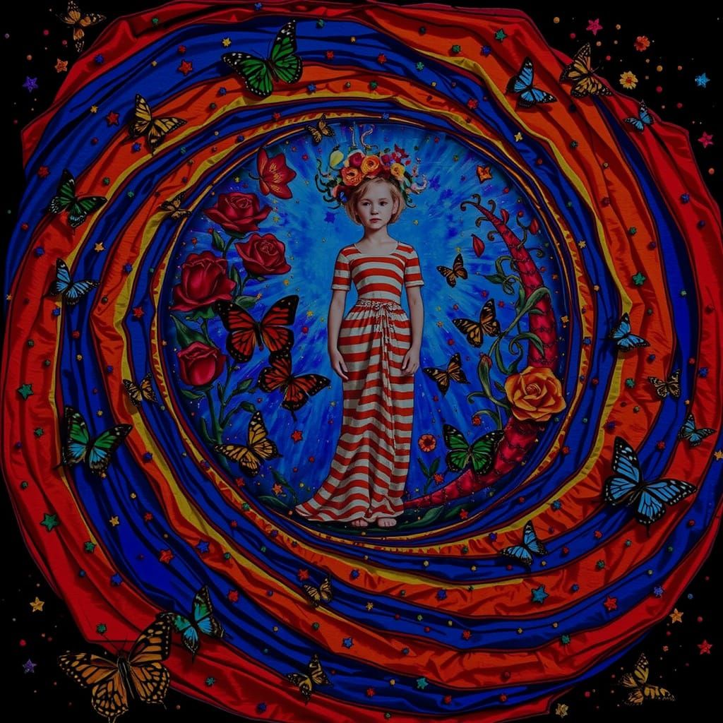 Radiant Woman in Citrus Light Gown with Butterflies