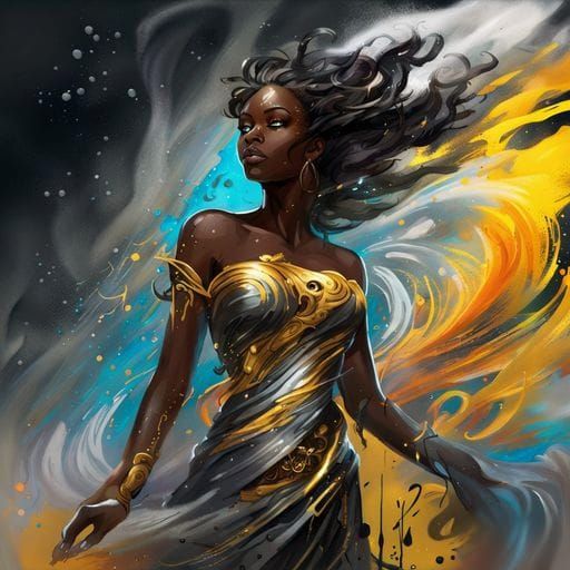 Elemental Goddess with Tornado in Graffiti Splash Art