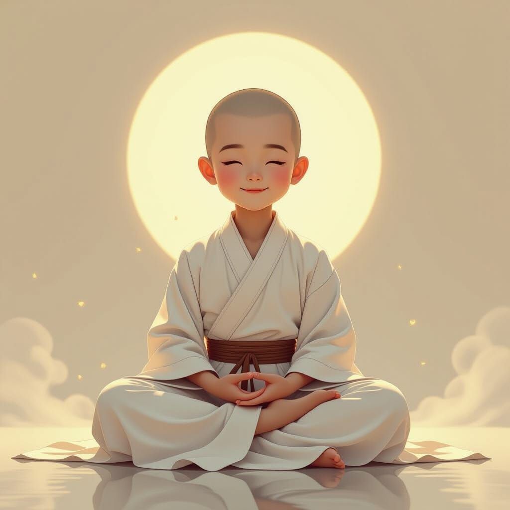 Serene Chinese Monk in Lotus Pose, Digital Painting