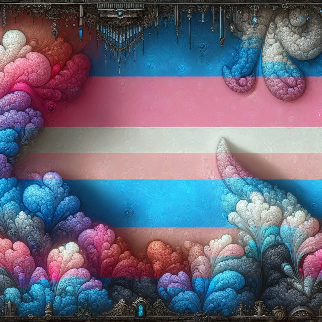 Fantastical Matte Painting with Transgender Flag Colors