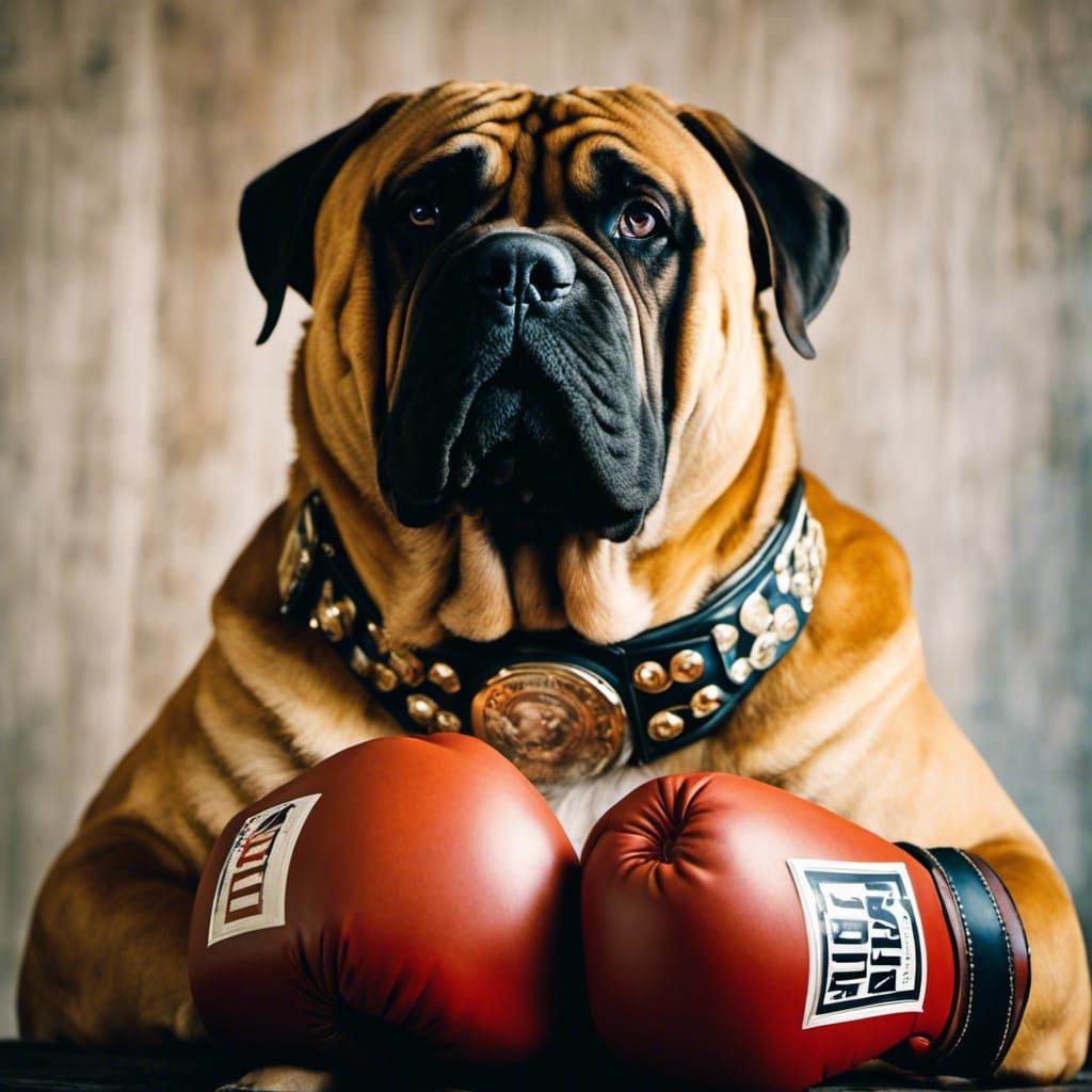Obese Bullmastiff Boxing Champion Portrait
