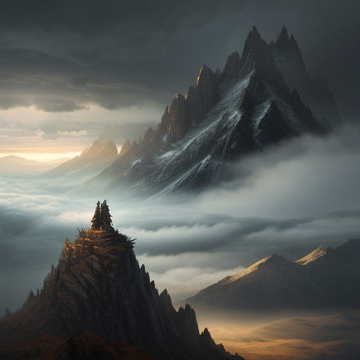 Majestic Warrior on a Stormy Mountain Peak in Epic Fantasy A...