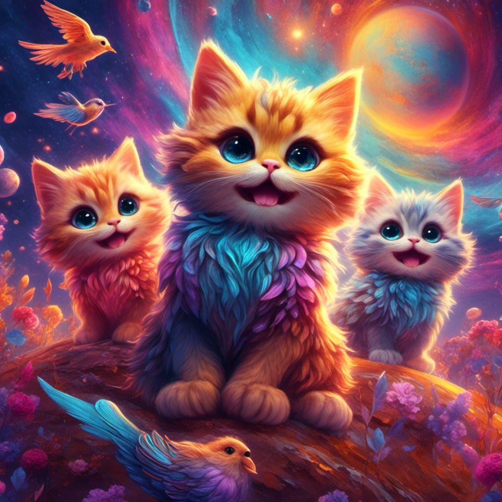 Psychedelic Planet of Kittens and Birds