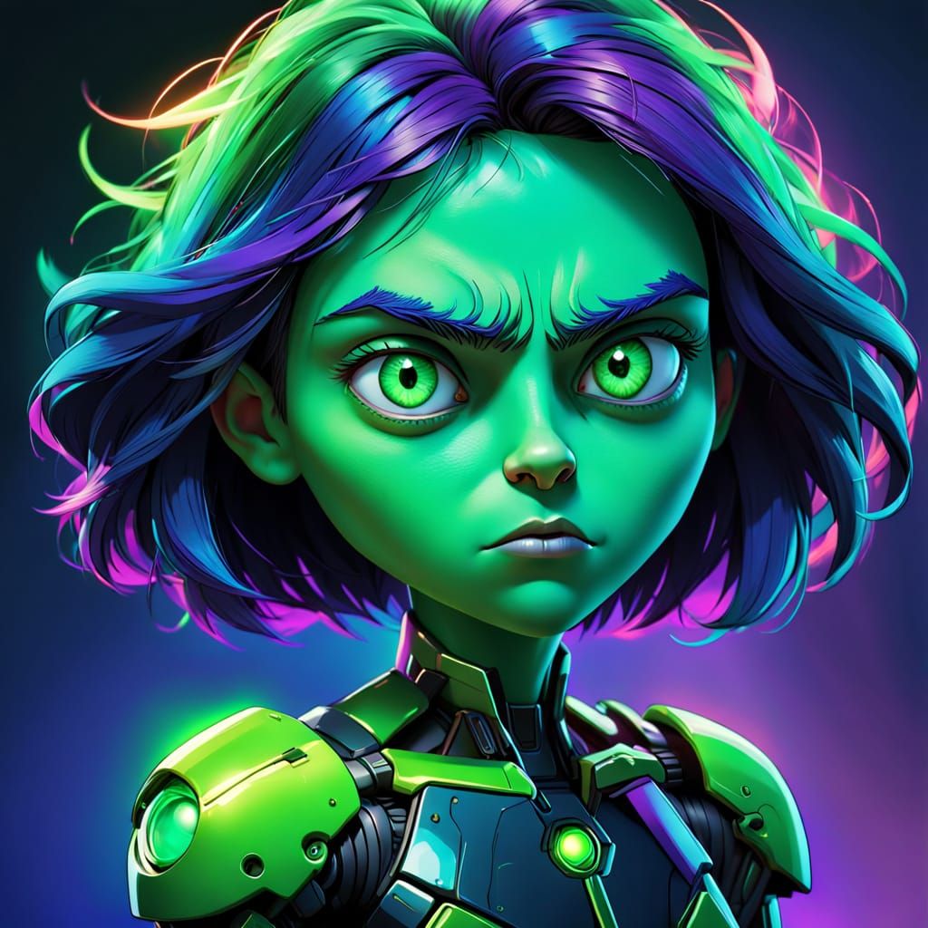 Vibrant Cartoon Portrait with Exaggerated Emotions