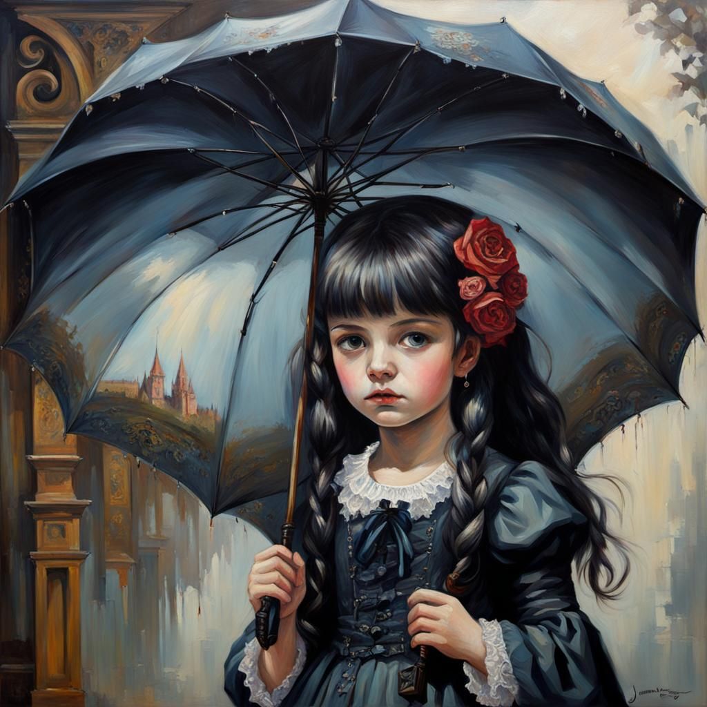 Gothic Umbrella Maiden in Oil