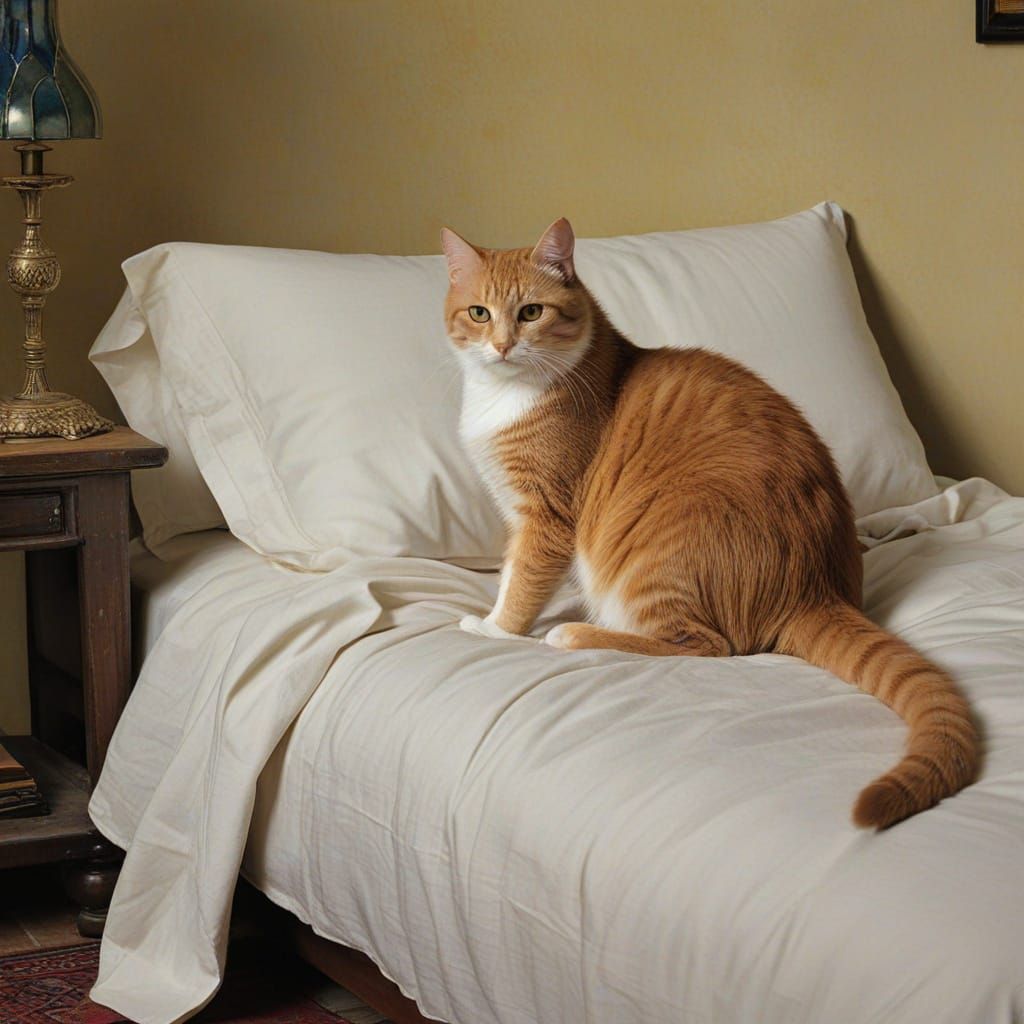 Contemplative Cat Portrait Inspired by Holbein and Cezanne