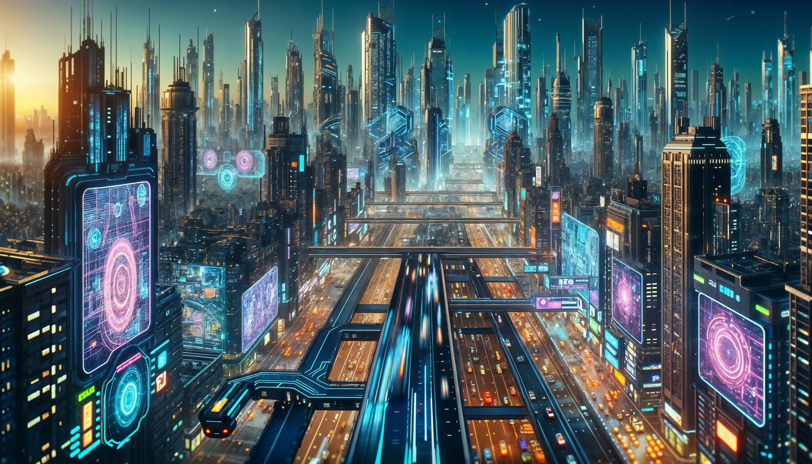 Advanced Cybercity Panorama with Neon Lights
