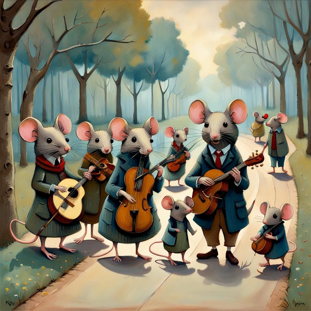 Mice Family Outing: Bluegrass and Illustrative Art