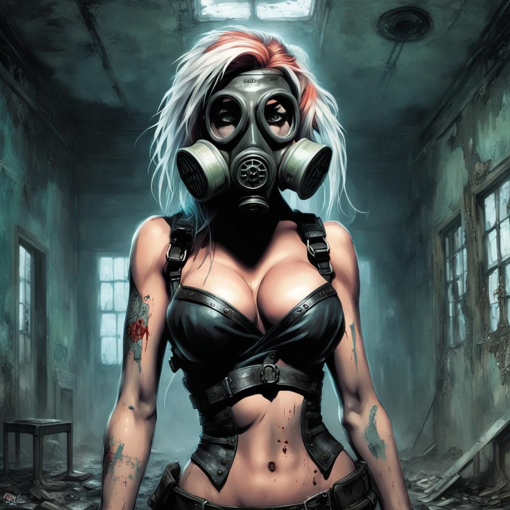 Cybergoth Woman in Gas Mask: Dark Fantasy Asylum