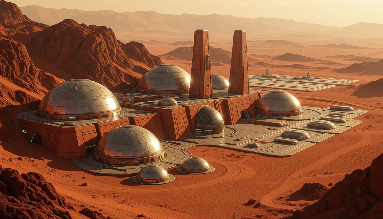 Colossal Cyberpunk Mars Colony: Aerial View