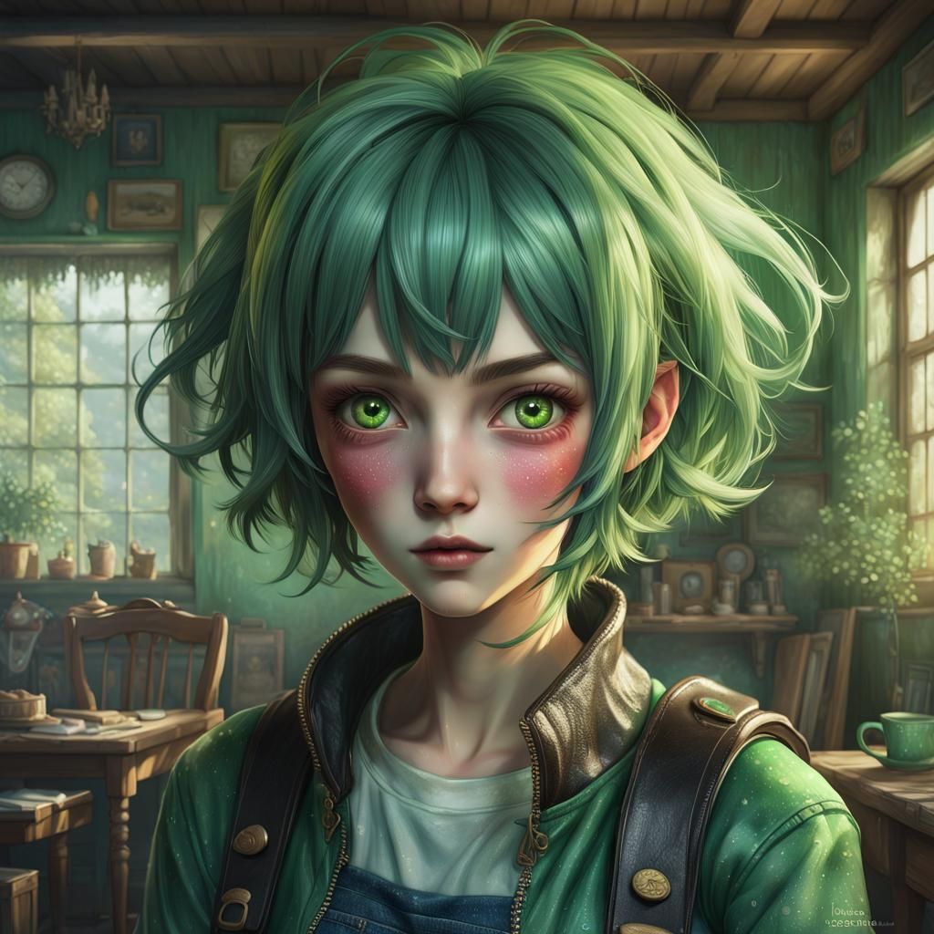 Cottagecore Anime Woman with Glistening Skin