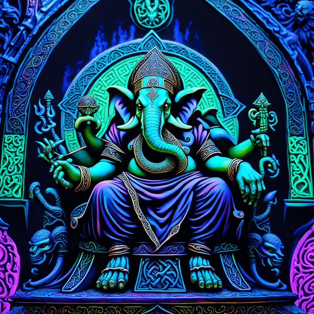 Gothic Celtic Cthulhu Ganesh on Throne