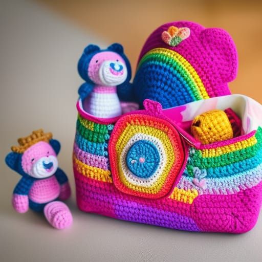 Crochet Care Bears Purse in Lisa Frank Style