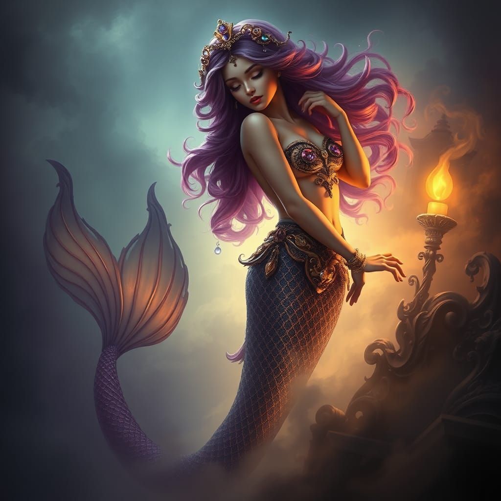 Victorian Mermaid in Ethereal Dark Fantasy Style