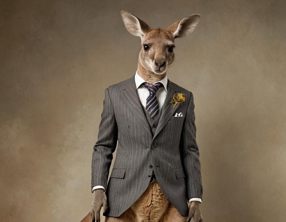 Kangaroo in Pinstripe Suit: AI Generated Image