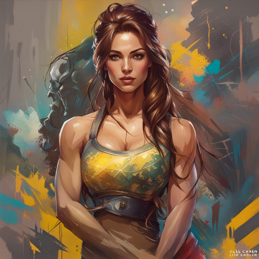 Muscular Princess Belle Portrait in Digital Painting Style