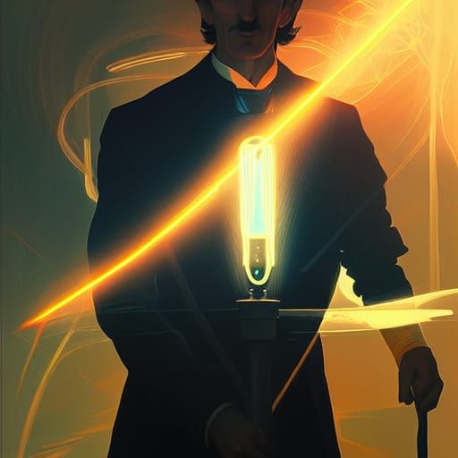 Nikola Tesla Backlit in Electric Bolts
