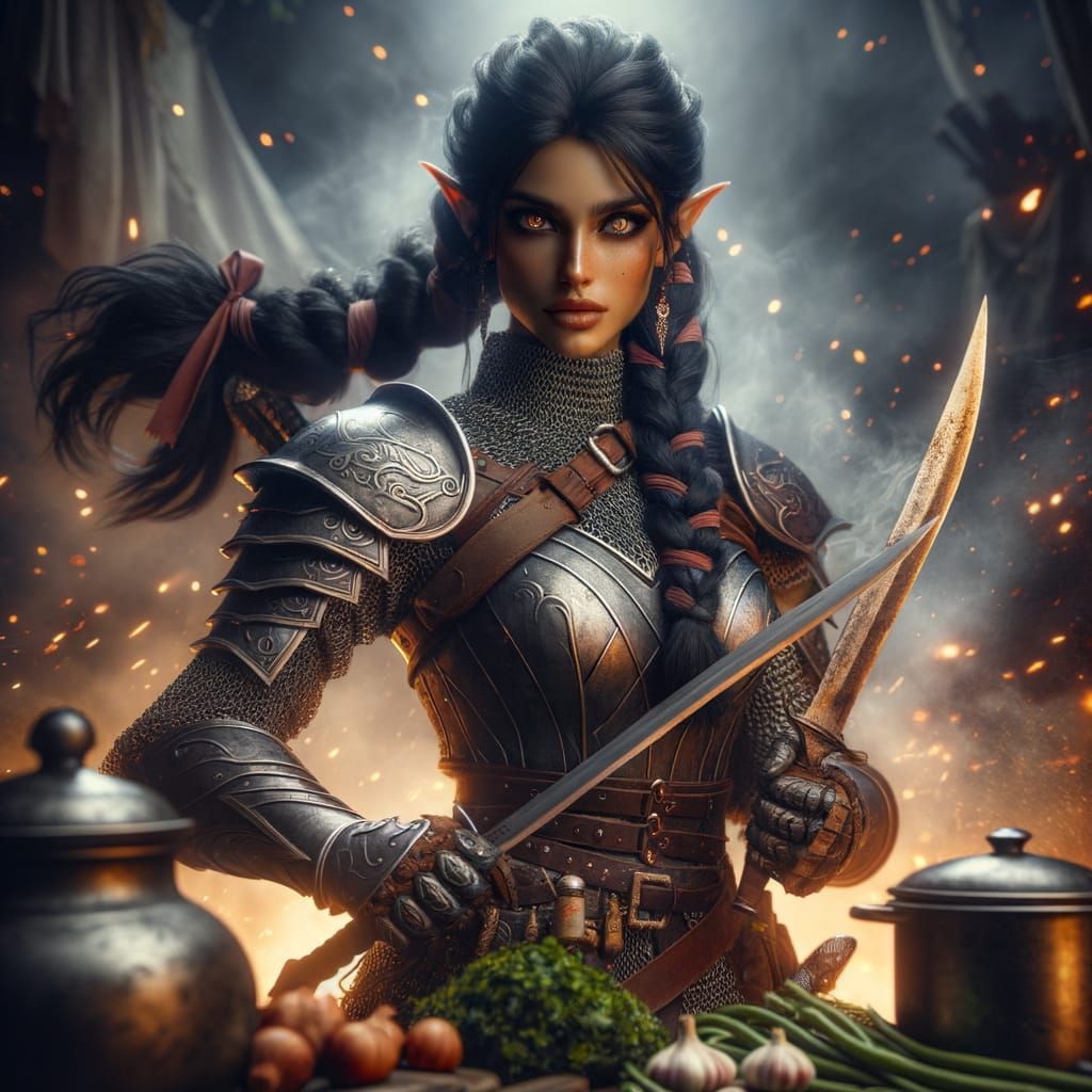Half-Orc Warrior Queen with Culinary Skills