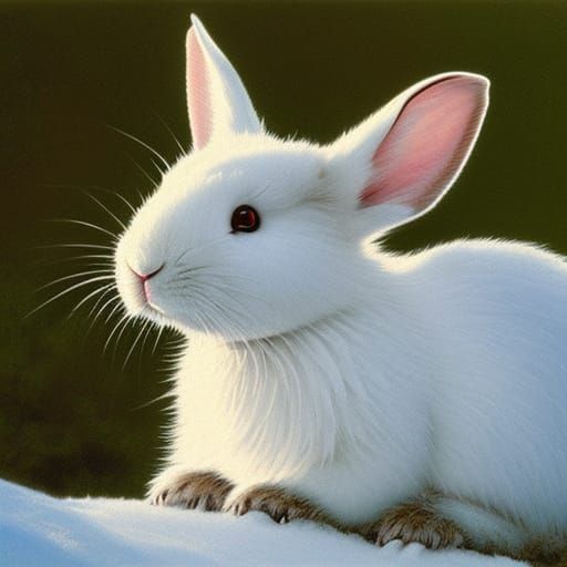 White Rabbit in Snowfall, Ghibli-Inspired Art