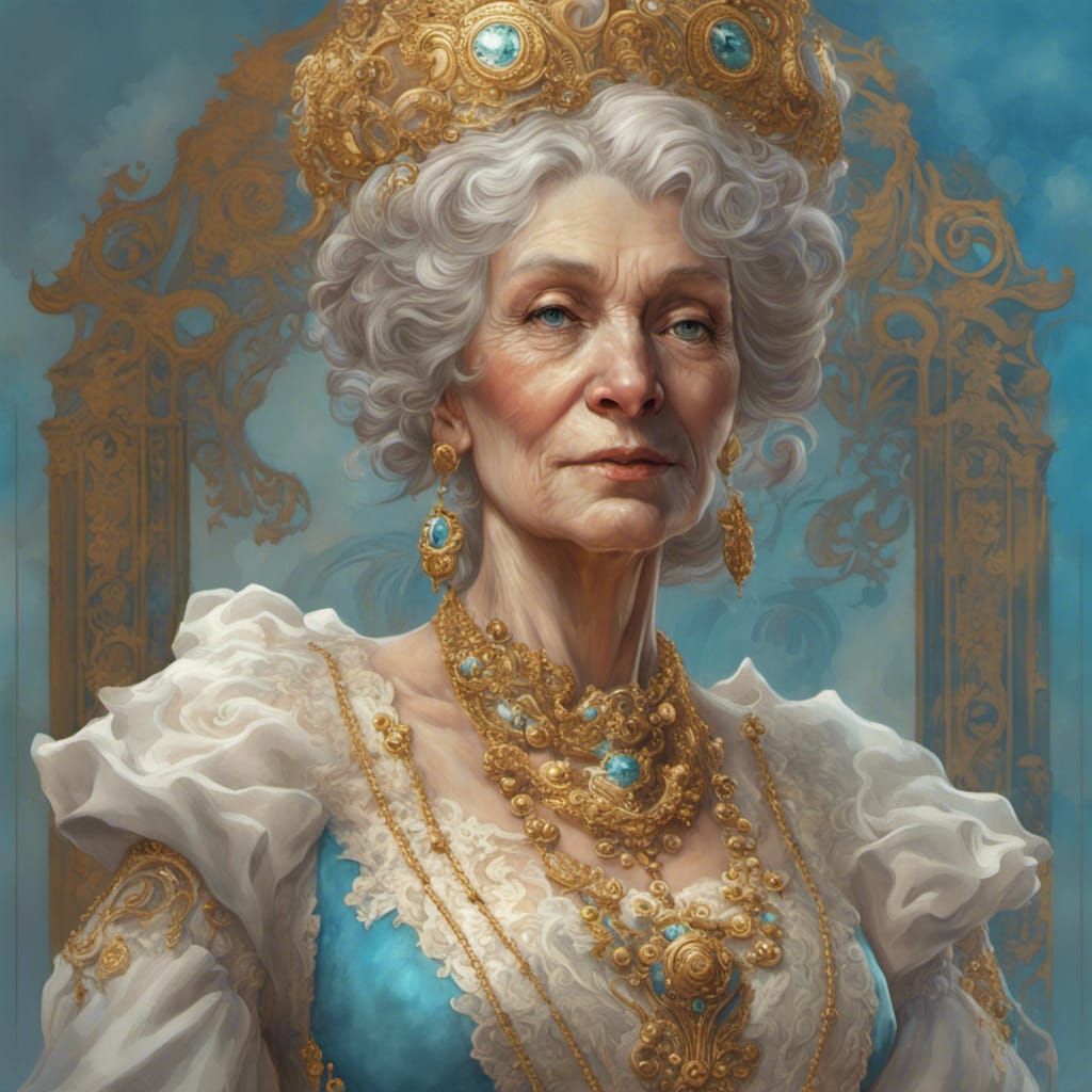 Porcelain Elderly Lady with Golden Dew, Splash Art
