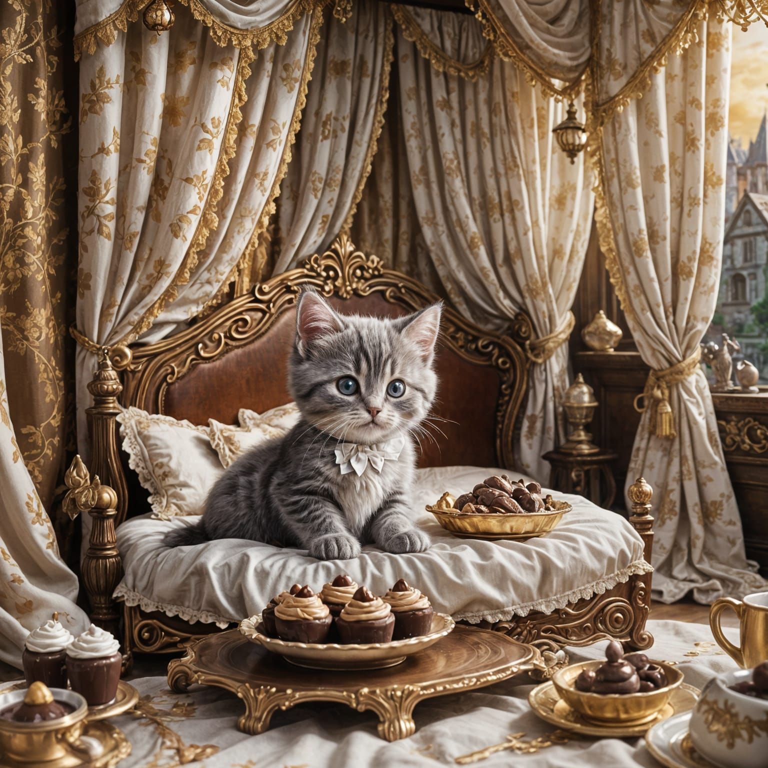 Cute Kitten Enjoys Pudding: Digital Matte Painting