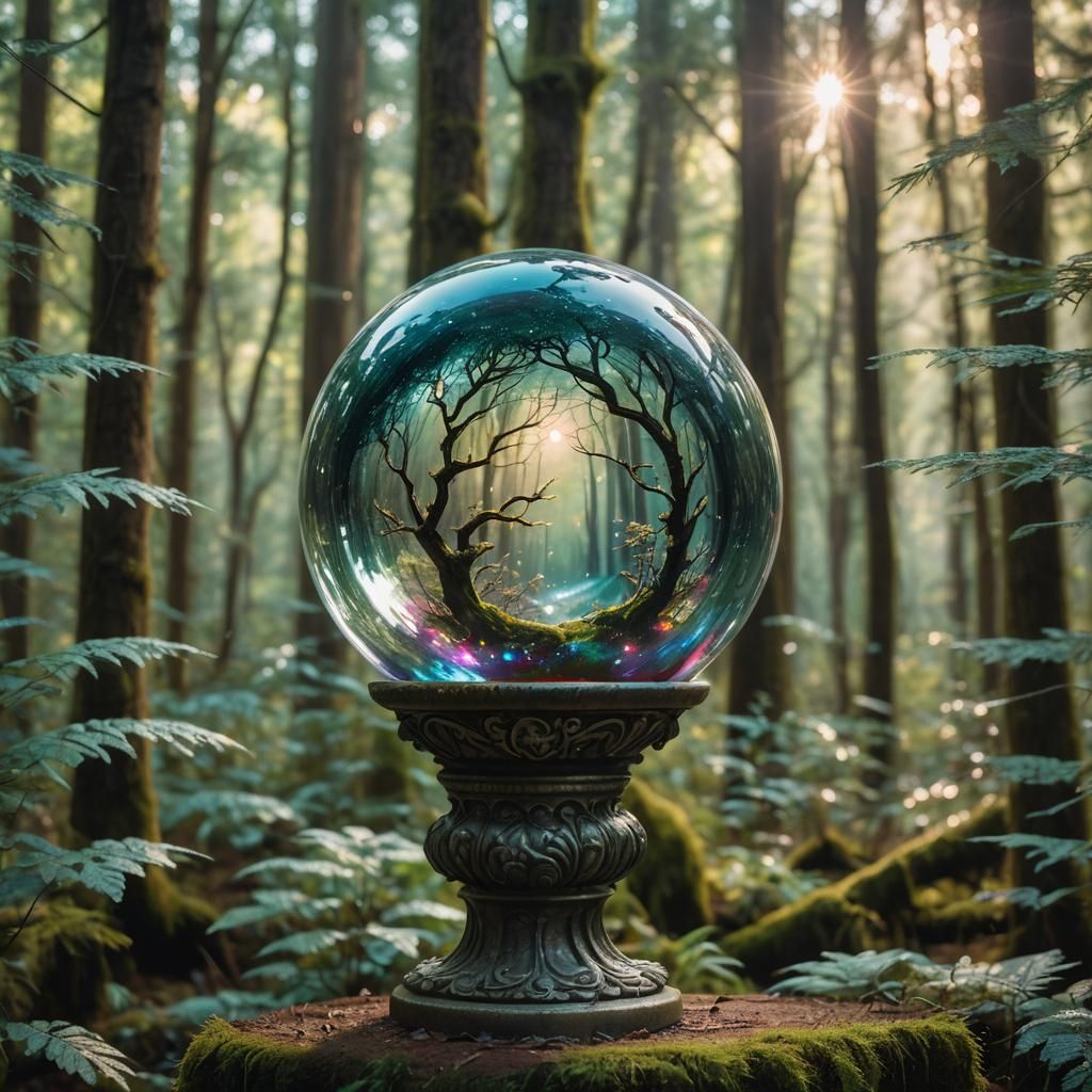 Mystical Forest Crystal Ball in Majolica Acrylic Art