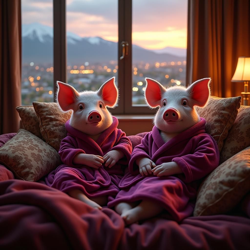 Pigs in Denver Penthouse at Dusk