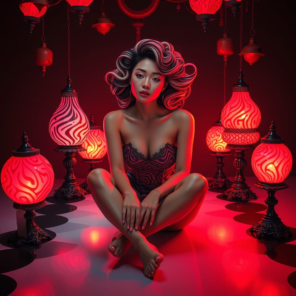 Cyberpunk Goddess Lost in Thought