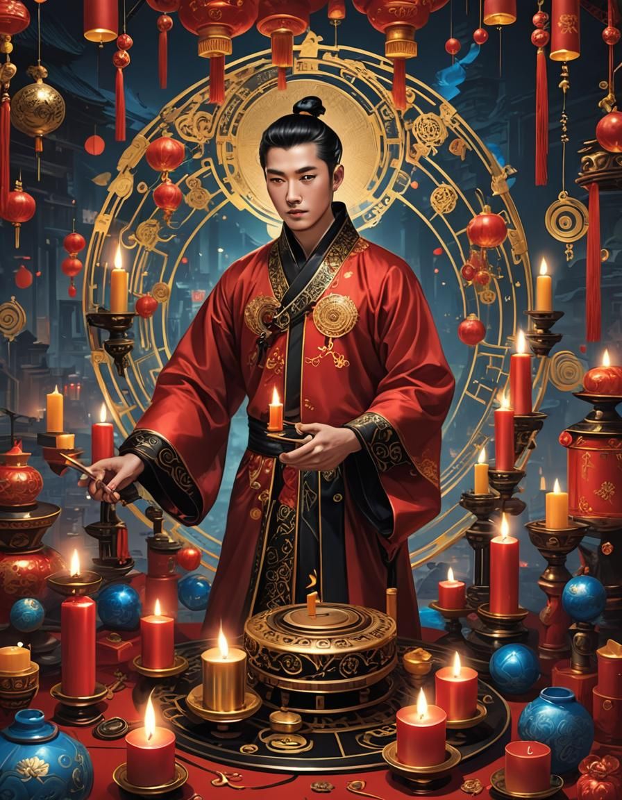Futuristic Chinese Man Selling Candles