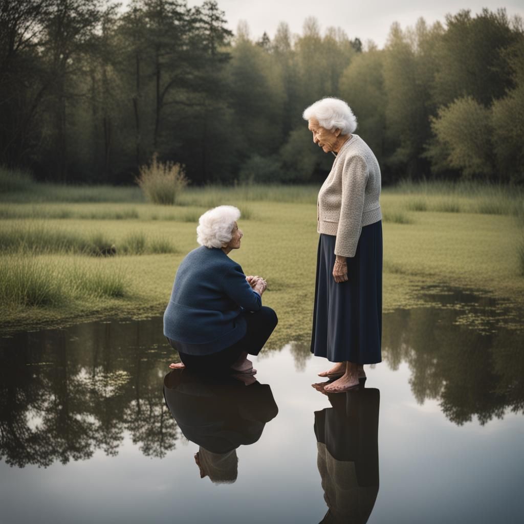 Old Woman's Reflection Shows Her Younger Self