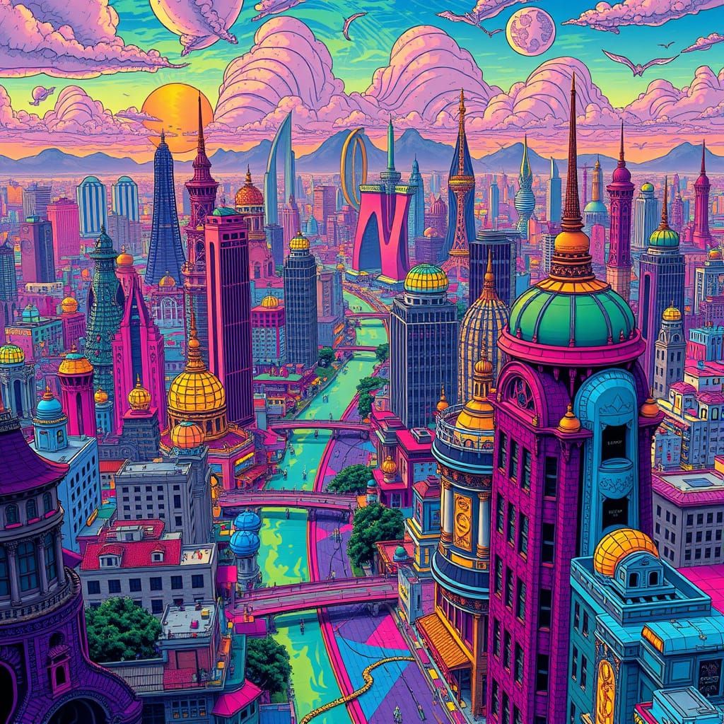 Psychedelic Da Nang Cityscape in Druillet Style